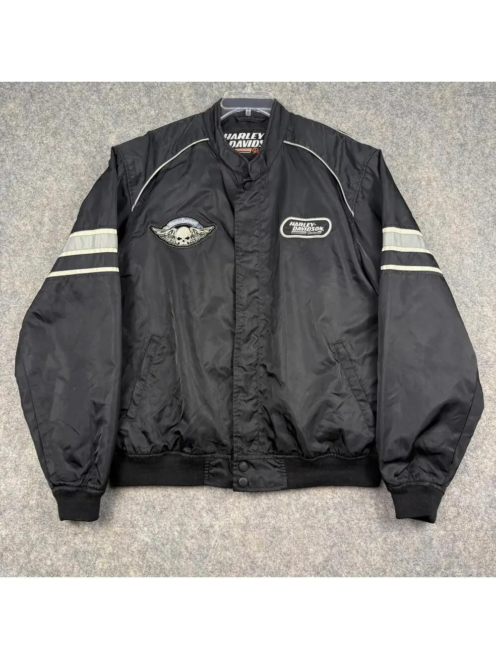 Harley Davidson Racing Men’s Full Zip Snap Jacket Liner Black Orange Large 637